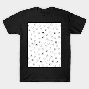 Smiley Face Pattern, Black and White T-Shirt